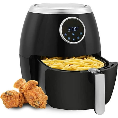 

Electric Hot Air Fryer 6.0-Quart 1700 Watts Oven Cooking With Temperature Control Extra Hot Air Fry Cook Crisp Broil Roast Bake 7 Presets With Recipe Book Non-Stick Basket Black
