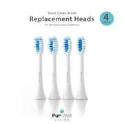 Pur-Well Living Sonic Clean Brush Replacement Heads Soft Dupont Bristles Four (4) Pack Electric Toothbrush Heads (White)