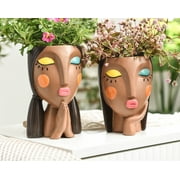 Quoowiit Resin Head Planter, 7 with Drainage Holes, Face Flower Pot for Indoor and Outdoor Plants