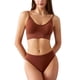 thumbnail image 1 of Conjunto de bragas y sujetador para mujer, lencería, ropa interior inalámbrica, sin espalda, cuello en V, funda 3/4 para deporte, color caramelo XL, 1 of 6