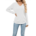thumbnail image 1 of Womens T Shirts V Neck Long Sleeve Casual Tops Soft Solid Basic Tee White XXL, 1 of 10