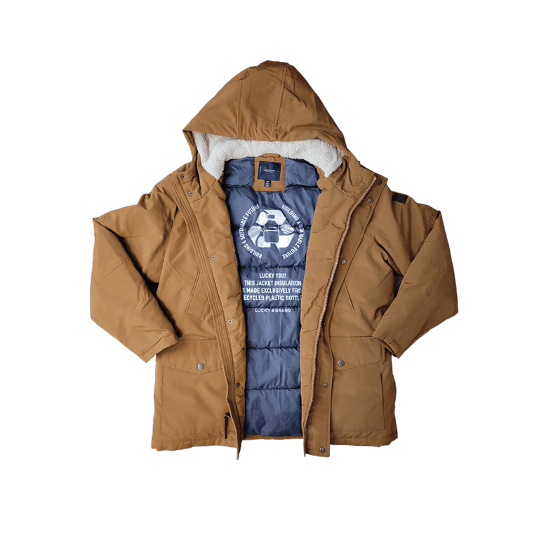 Lucky Brand Men s Faux Fur Lined Hooded Full Zip and Button Up Coat Tobacco XXL