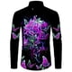 thumbnail image 1 of Camisas de lujo con estampado floral 3D de calaveras para hombre camisetas de manga larga con cuello vuelto y botones camisetas de estilo hip hop con personalidad, 1 of 6