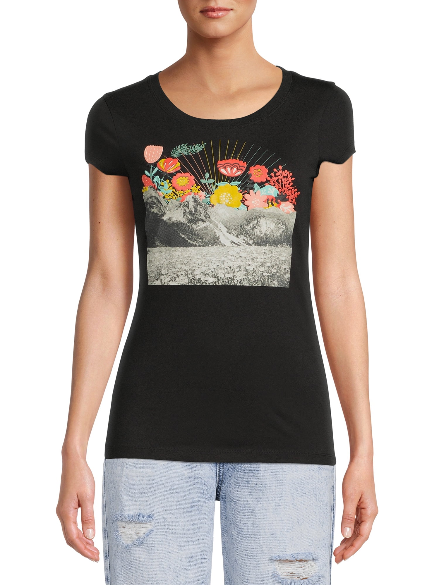 Mountain Flowers Juniors' Graphic T-Shirt with Short Sleeves