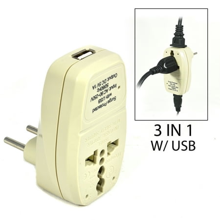 European Adapter Italy Greece OREI 3 in 1 Continental Europe Travel Adapter Plug with USB and Surge Protection - Type C - Turkey, Italy & More ()