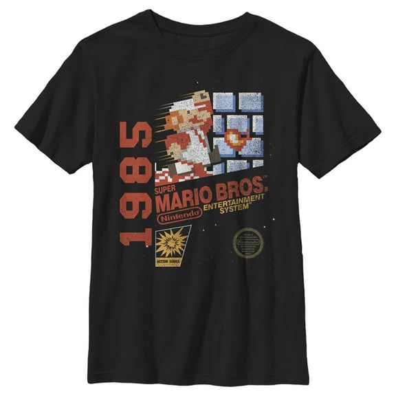 Boy's Nintendo Super Mario Bros 1985 Box Art Graphic Tee Black Small