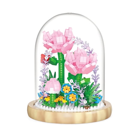 HI-REEKE Flower Mini Building Block Set Carnation Bouquet Bonsai Plastic Kit for Adult Pink 624PCS