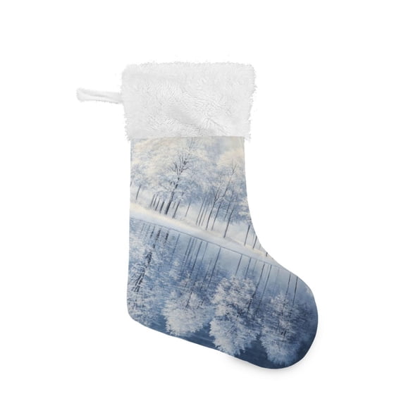 Christmas Stocking with Hanging Loop for Family Holiday Ornament White Trees with Frost