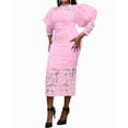 thumbnail image 2 of Women'S Elegant Floral Lace Long Sleeve Bodycon Pencil Dress for Evening Events Pink M, 2 of 9