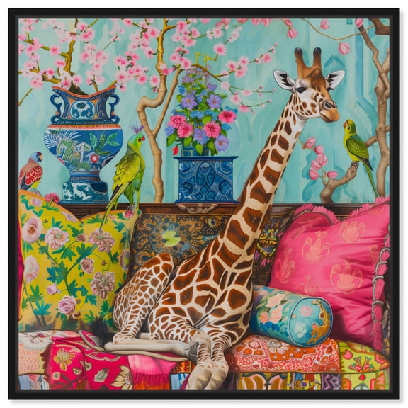Lounging Giraffe II Canvas Trendy Animal Art by Art Remedy, Black Frame, 12" x 12"