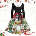 thumbnail image 2 of Christmas Dress for Women Christmas Clothes for women's Autumn And Winter Christmas Print V Neck Long Sleeve Lace Up Retro Casual Dress, 2 of 3
