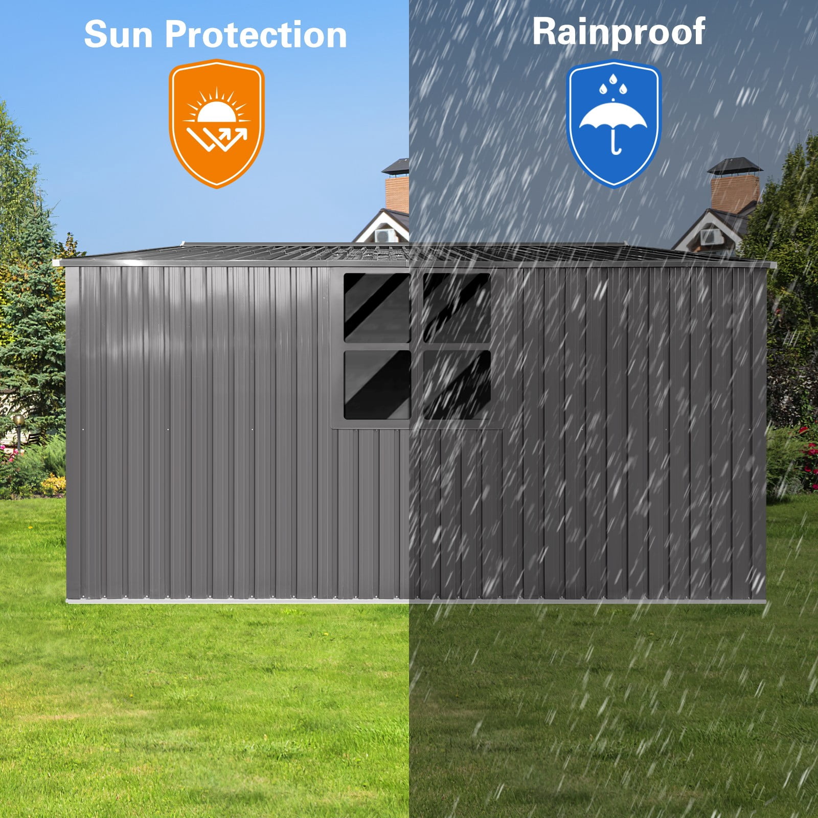 Alvantor Outdoor Storage Shed Metal & Firewood Shed Dual Function,14x12ft,Grey