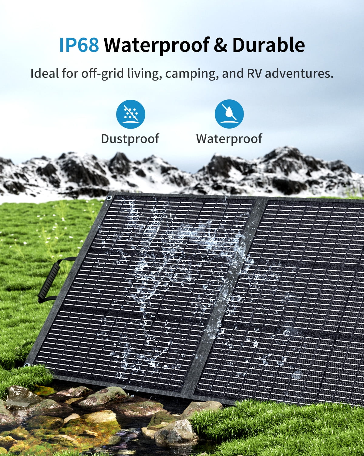 ABOK 200W Portable Solar Panel – 23.5% High Efficiency, Foldable with Kickstand, IP68 Waterproof for Off-Grid, Camping, RV Road Trips, Outdoor Adventures & Home Power Stations