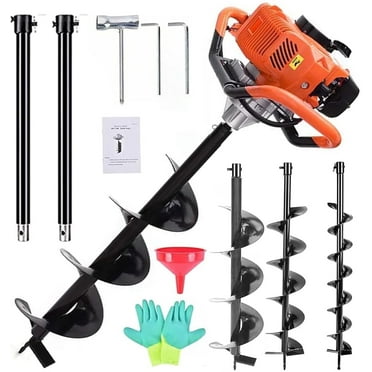 PRIJESSE 72cc Post Hole Digger, Gas Powered Digger with 2 Extension Rods(24'' &24'')   3 Auger Drill Bits(3'' &5'' &8''), Earth Auger Post Fence Hole Digger for Farm Garden Plant