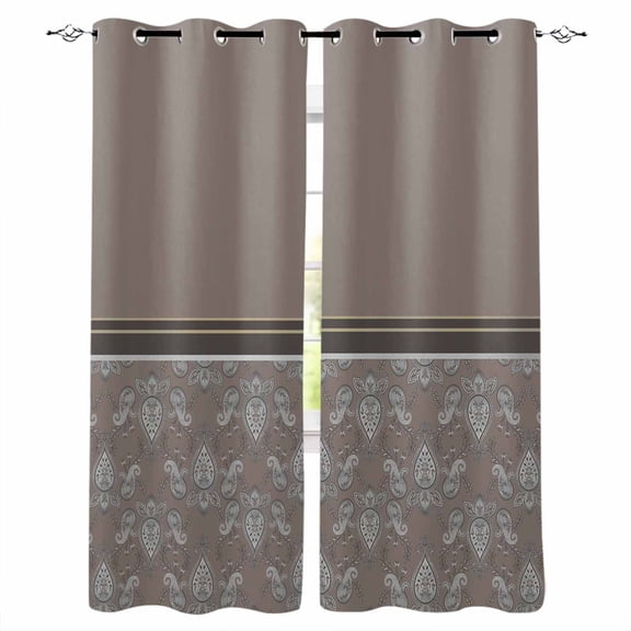 Boho Brown Flower Blackout Curtains 45 Inches Long, Kitchen Black Out Window Treatments, Abstract Bohemia Pesley Floral Thermal Insulated Lined Drapes for Small Window with Grommet 42"x45"