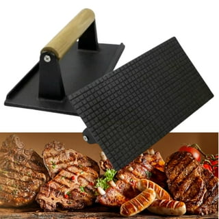 8 x 4 Steak Weight, Cast Iron Bacon Press with Wooden Handle,  Heavy-Weight Barbecue Hamburger Steak Weights, Grill Sausage & Meat  Press,Professional Kitchen Tool (Black): Home & Kitchen 
