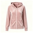 thumbnail image 4 of IUYRTFE Women Velour Zip Up Hooded Jacket Long Sleeve Casual Winter Coat with Pockets, 4 of 5