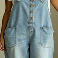 thumbnail image 4 of Morttic Women's Vintage Washed Denim Overalls – Casual Loose Wide Leg Jumpsuit with Pockets & Adjustable Straps Button Romper Light Blue，XXL, 4 of 6