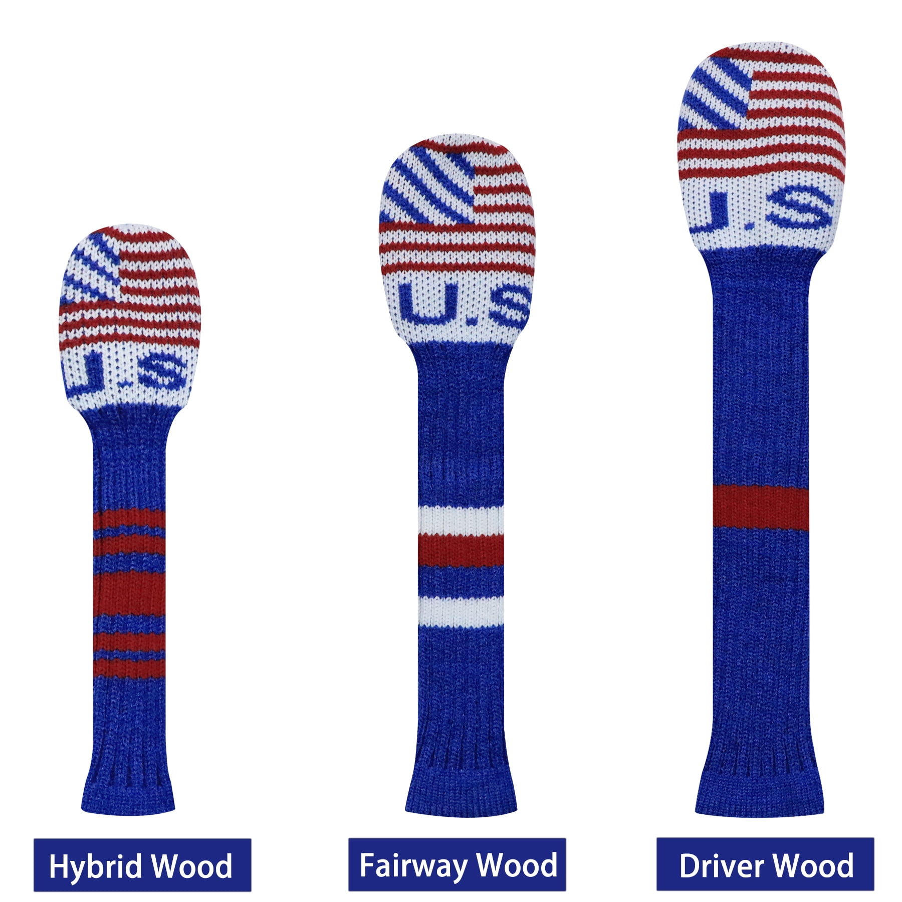 LeFeng 3Pcs Golf Club Covers, Knitted Golf Club Covers for 460cc Driver Fairway Woods and Hybrid Without Pom Pom
