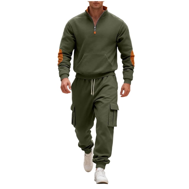RXMEKW Men's Solid Color Long Sleeve Pullover Hoodie, Stand-Up Collar with Elastic Waistband and Drawstring Sweatpants Set