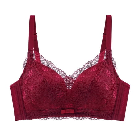Push Up Bras Women Ladies Comfortable Breathable No Underwire Lace Push up Bra Woman Underwear V-Neck Padded Bra Feature Hook and Eye Closure Full-Figure Bra Style Y-596   Red L