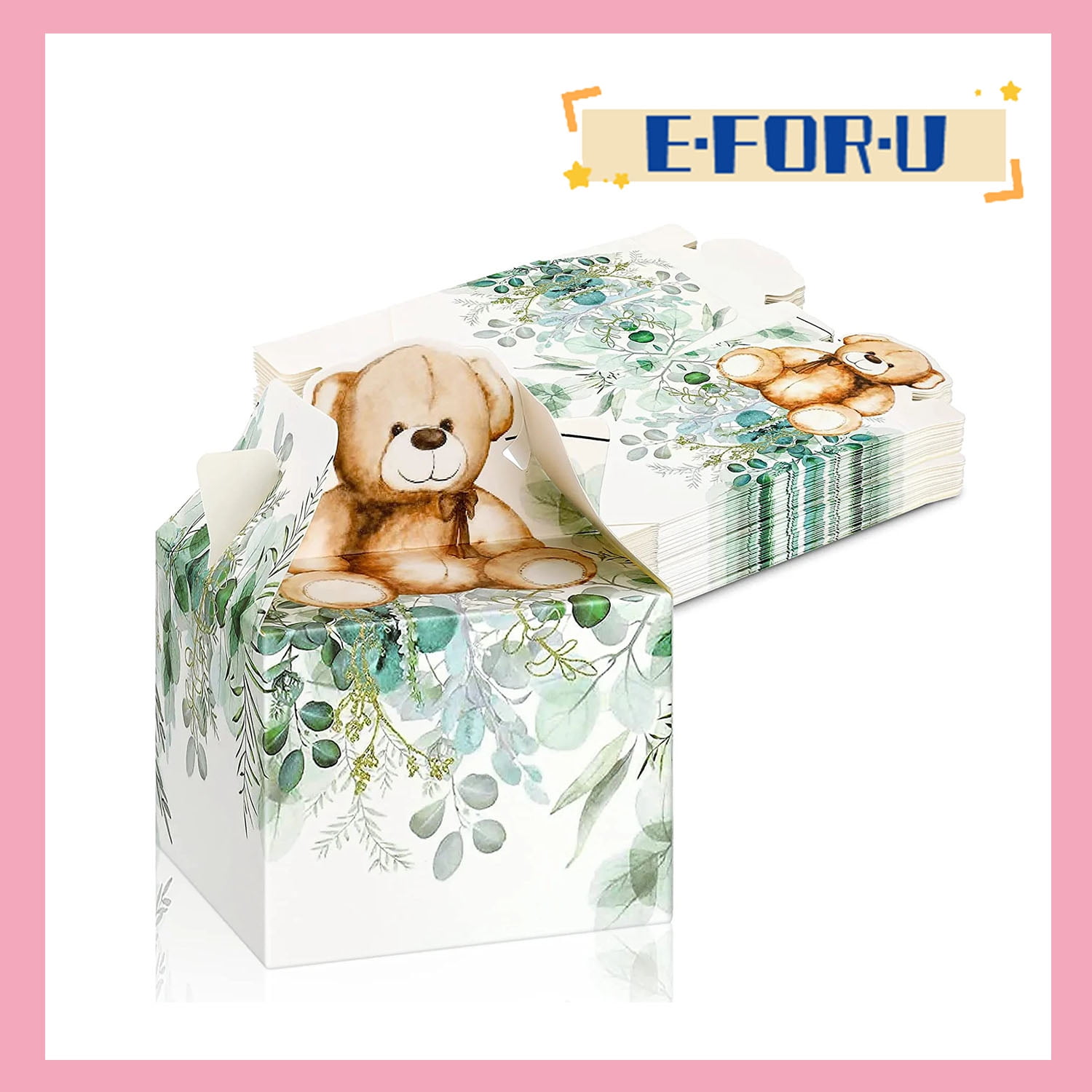 Estune 50 Pcs Bear Baby Shower Favor Boxes - 3.5x3.5x2.75 Inch, Brown Cardboard Gift Boxes For Candy & Treats