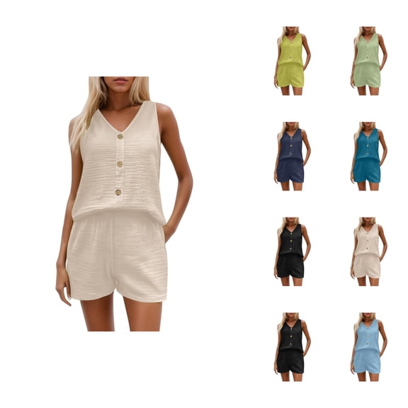 Short Sets for Women Loose Fit Sleeveless V Neck Tank Top and Shorts 2 Piece Matching Set Summer Loungewear