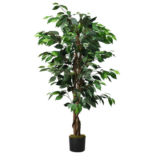 Gymax 4Ft Artificiel Ficus Arbre Faux Verdure Plante Décoration de Bureau à la Maison