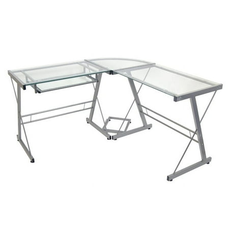 Walker Edison - 52" L-Shaped Modern Glass Corner Computer Desk - Silver