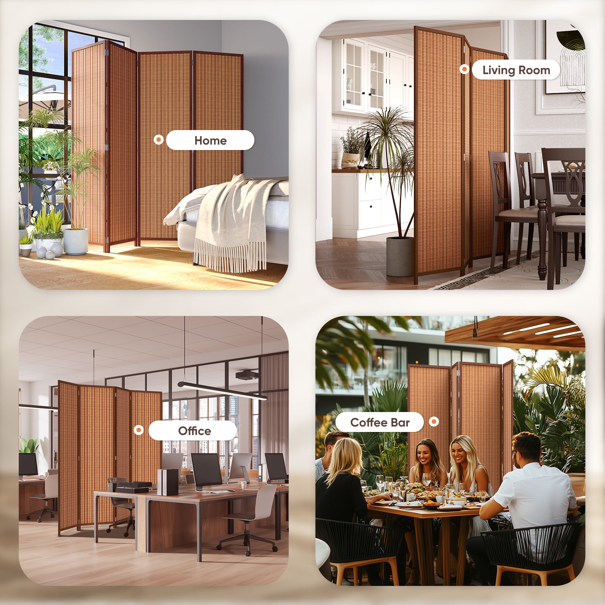Jostyle 4/6 Panel Room Divider Privacy Screen with Storage Shelves Foldable