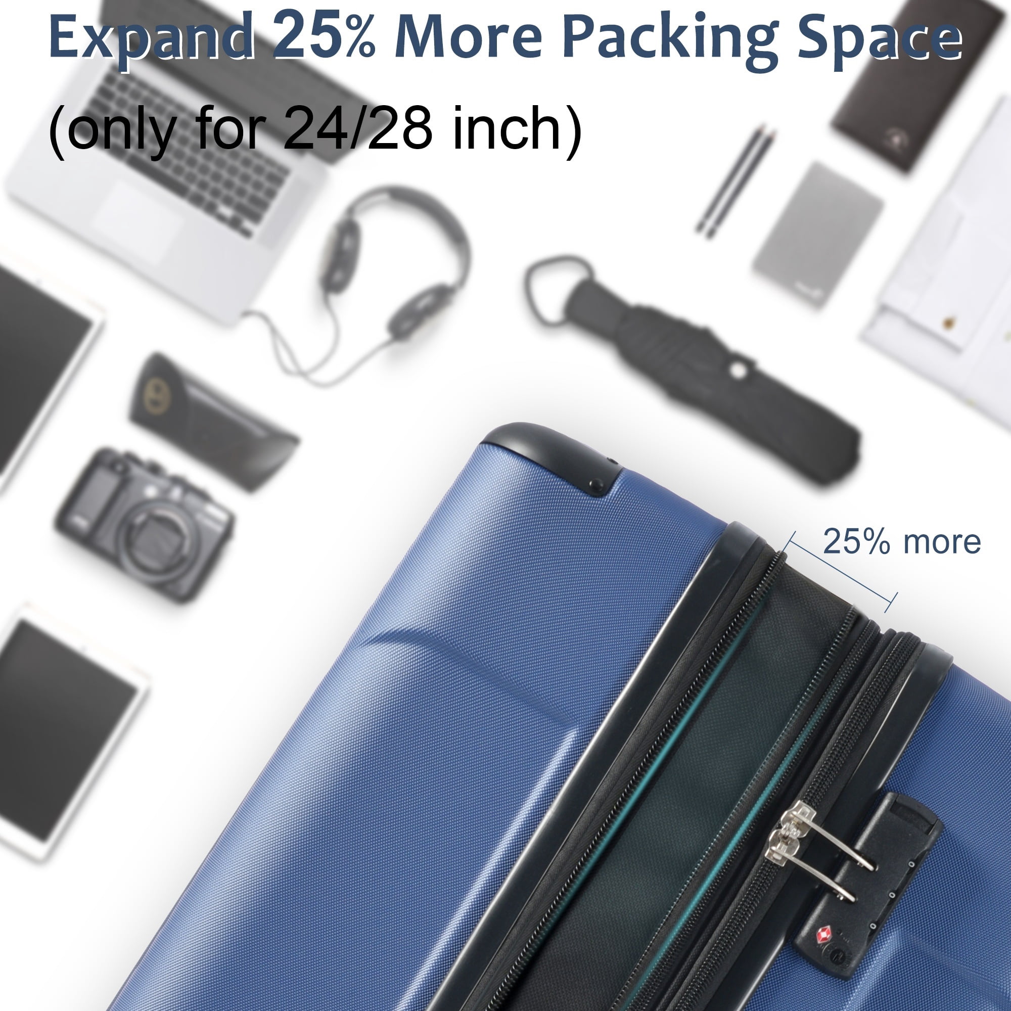 EUROCO 2 Piece Luggage Set, Expandable Hardshell Suitcase with TSA Lock and Double Spinner Wheels,ABS Durable Carry on luggage Set(20"/28"),Blue
