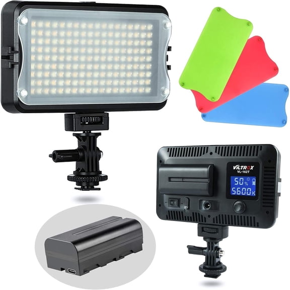 VILTROX VL-162T CRI95  LED Video Light, Portable Camera Photo Light Panel Dimmable for DSLR Camera Camcorder with Battery, Charger, High Brightness, 3300K-5600K Bi-Color, White Filter and LCD Display