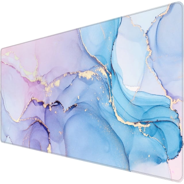 Extended Gaming Mouse Pad - 35.4x15.7 Inch, Large Non-Slip Rubber Base, Waterproof Keyboard Mouse Mat, Purple Marble, Stitched Edges, Ideal for Work, Game, Office, Home