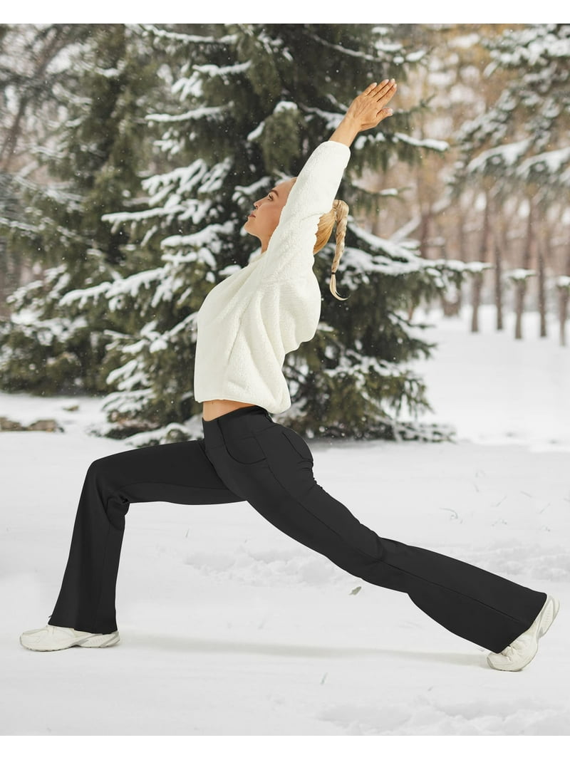 Fleece-Lined Work Flare Yoga Pants  Thermal Pants, Warm Leggings & Winter Pants Women Black / M / Regular (31)