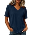 thumbnail image 3 of VBVC Women's V Neck Short Sleeve T-Shirt , Ladies' Loose Fit Breathable Casual Tee , Lightweight Basic Summer Tops For Women,Navy,S-2XL, 3 of 7