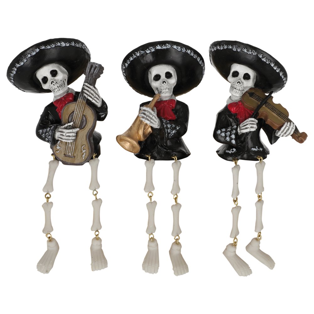 Mariachi Skeleton Black 8 x 3 Resin Day of the Dead Shelf Figurines Set