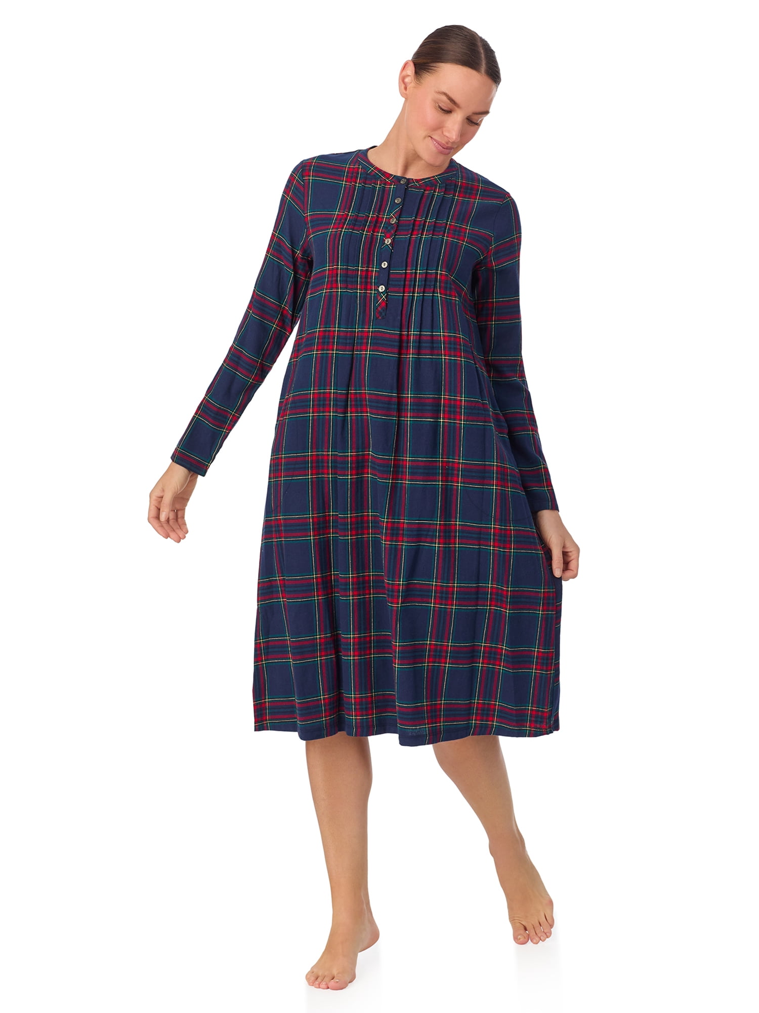 Aria Women’s 100% Cotton Woven Flannel Long Sleeve 44" Nightgown, Sizes XS-3X