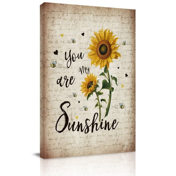 Canvas Wall Art, Yellow Sunflower Framed Canvas Prints for Bedroom Bathroom, Summer Vintage Flower Bee Sunshine Gallery Wrapped Wall Decor for Home Office, Gifts, 11"x14" Ship Next Day