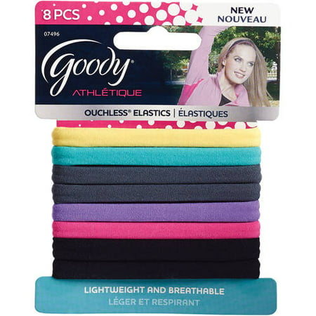 Goody Ouchless Athletique Hair Elastics Sweat & Stretch Hair Ties Assorted 8 (Best Rubber Bands For Baby Hair)