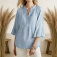 thumbnail image 2 of Miluxas Tshirts for Women Ruffle Collar Puff Sleeve Button Front Blouse Pure Color Elegant Top Light Blue M(M), 2 of 7