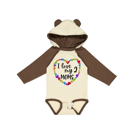 

Inktastic I Love My Two Moms- Pride Rainbow Hearts Gift Baby Boy or Baby Girl Long Sleeve Bodysuit