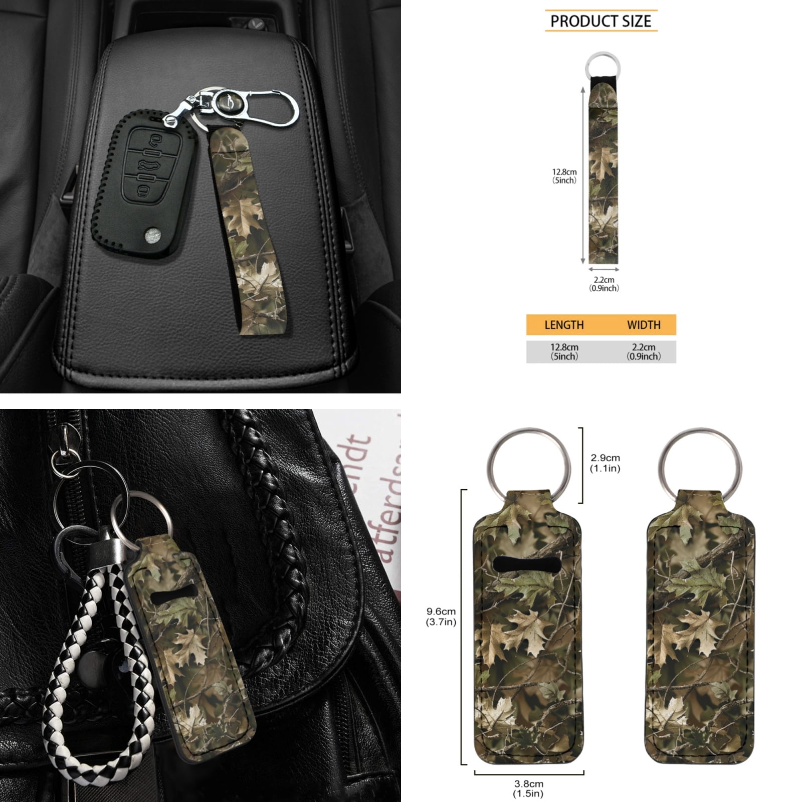 Yuyamidu Camo Hunting Car Seat Cover Set 16 PCS Wood Steering Wheel Cover Seat Belt Cushion Pad Gear Shift Hand Brake Cover Rearview Mirror Cover Coasters Keychain Sun Shade for SUV Van Truck