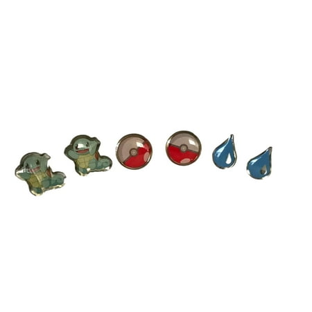 Pokemon Earrings Set 3 Pairs Stainless Steel Pokeball Squirtle Video Game Fan (Best Pokemon In The Game)