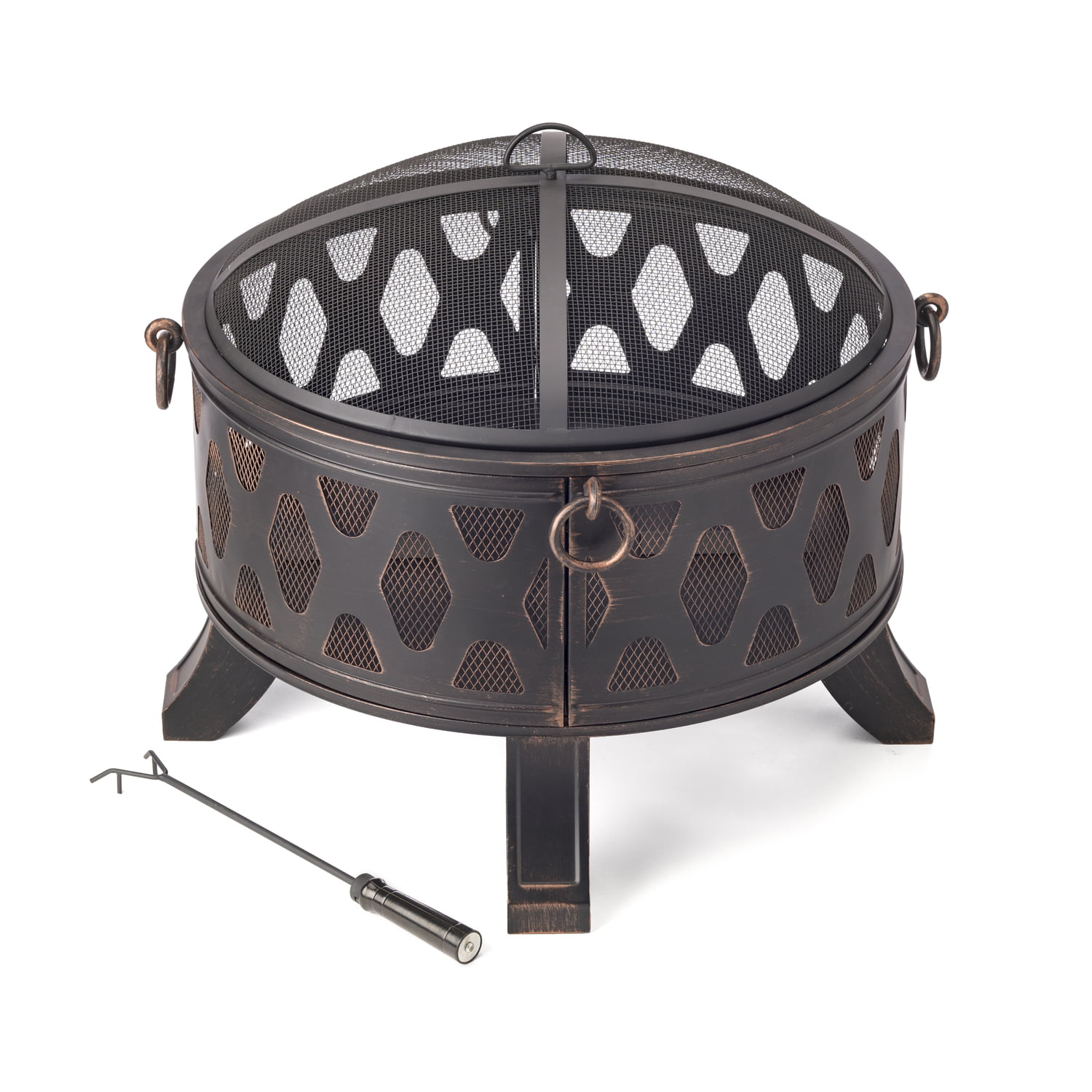 Luxury Living Furniture Decorative Steel Wood Burning Fire Pit with Poker  and Spark Arrester - Walmart.com