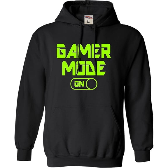 Gamer Mode On Hoodie - Neon Graphic Black Pullover Sweatshirt for Gamers