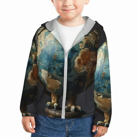 

Gaeub Owl Globe Sculpture Print Athletic Sun Protection Hoodie for Kids Long Sleeve Outdoor UV Shirt Running Fishing Top for Boys Girls-3 Years