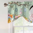 thumbnail image 4 of Tie Up Valance Curtain for Kitchen, Spring Easter Bunny Eggs Rod Pocket Short Curtains Adjustable Tie-Up Shade Valances, Country Green Wood Board Window Treatment for Bathroom Living Room Bedroom, 4 of 9