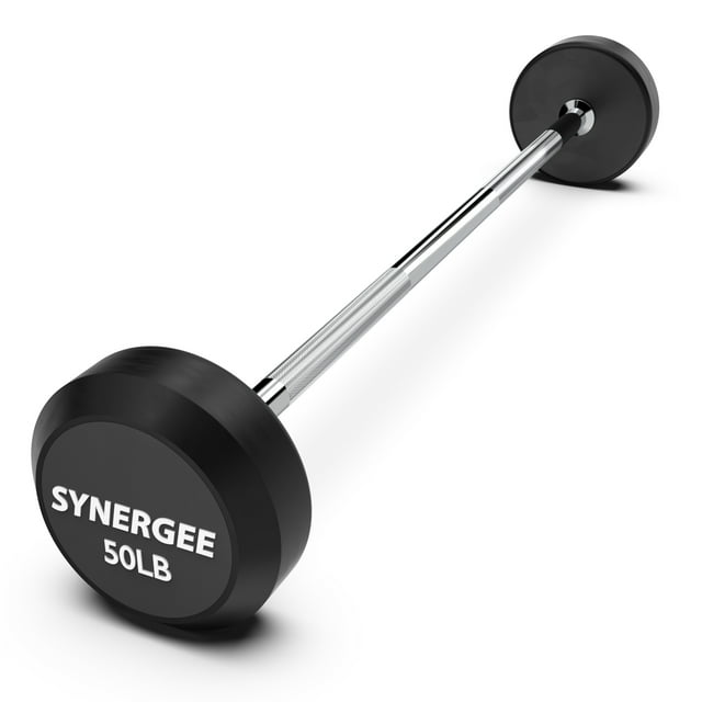 Synergee Barre Fixe de 50 Lb - Barre Droite en Acier Pré-Lestée avec Poids en Caoutchouc - Poids Fixe