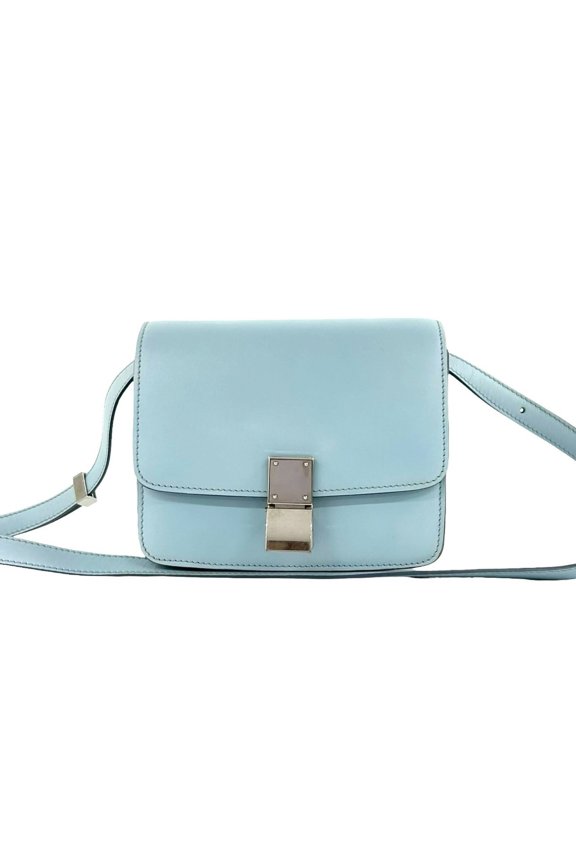 Pre-Owned CELINE Classic Box Small Leather Mini Shoulder Bag/Pouch/Sacoche, Light Blue, 46363