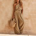 thumbnail image 2 of SZJXBUY Business Casual Pants Sets Women 2 Piece Outfits Dressy Basic Off Shoulder Sleeveless Wide-Leg Pants Set Elegant Beach Outfit Khaki,L, 2 of 7